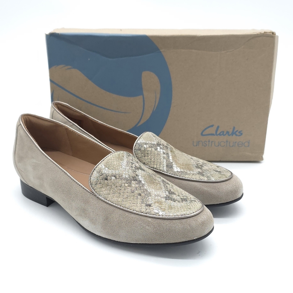 Clarks Unstructured Un Blush Ease Loafers Stone Leather Slip On Women Size 7.5